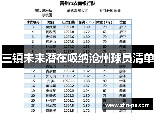 三镇未来潜在吸纳沧州球员清单